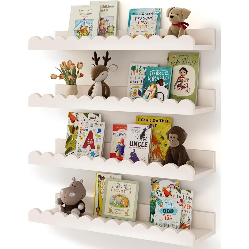 Baby Nursery Floating Shelves - Lot de 4 étagères flottantes blanches,