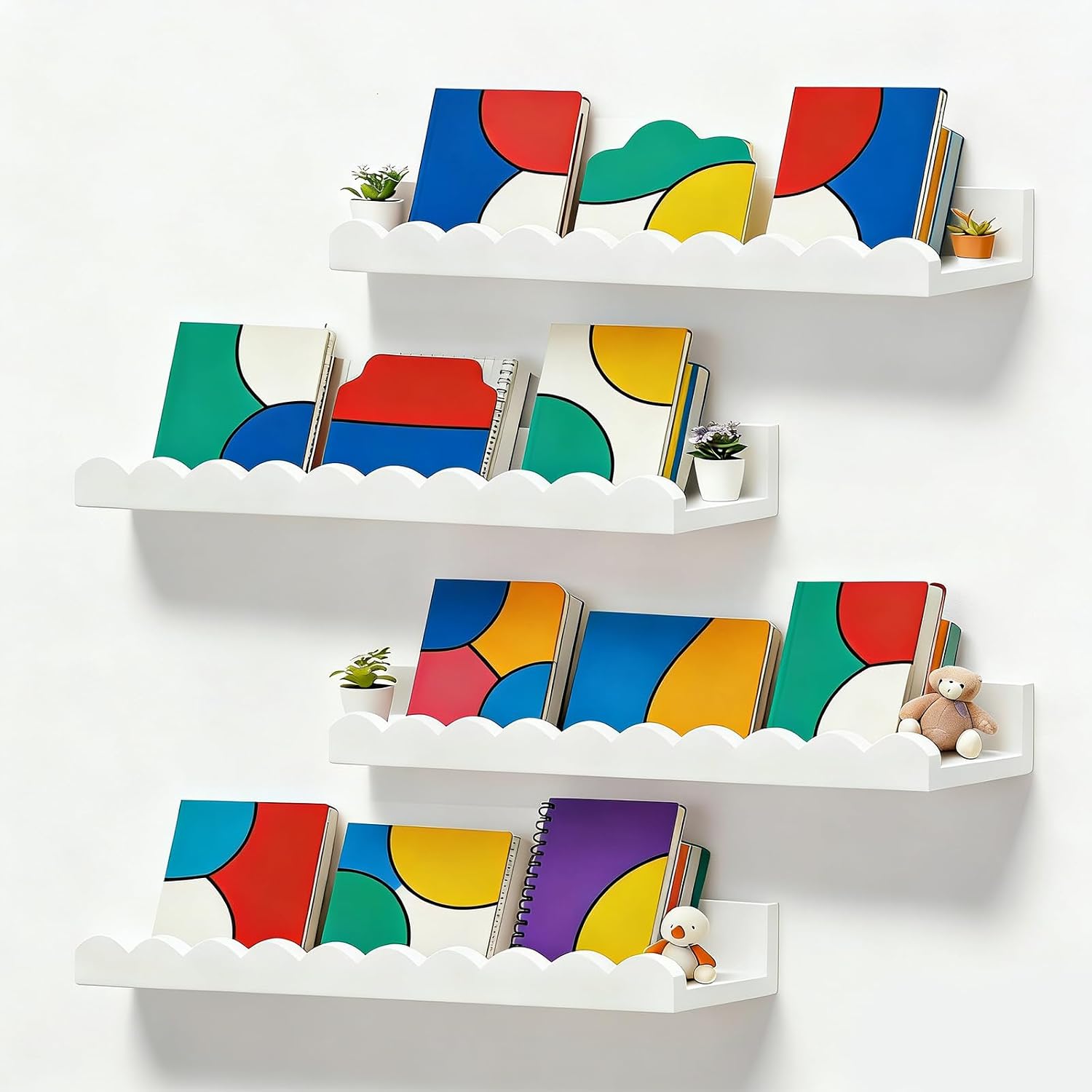 Baby Nursery Floating Shelves - Ensemble de 4 étagères flottantes blanches